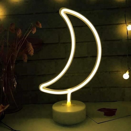 Dekoratif Pilli Ay Tasarımlı 3D Neon Led Masa Ve Gece Lambası