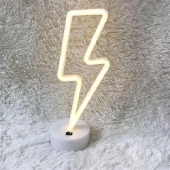 Dekoratif Şimşek Şeklinde Pilli Neon Led Lamba Süs Masa Lambası