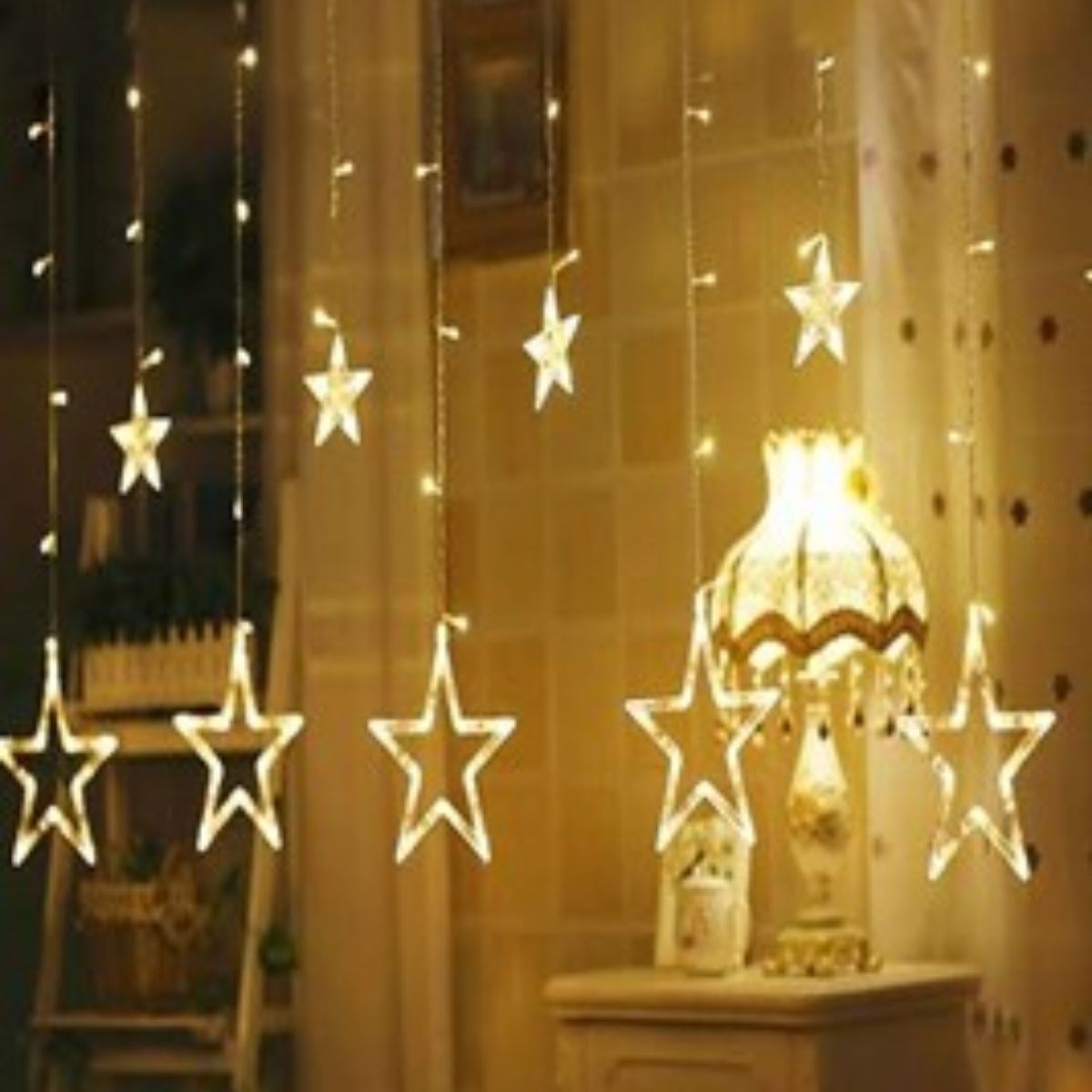 Kumandalı Yıldız Figürlü 12 Sarkıtlı 120 LED Uzaktan Kumandalı Dekor Işık