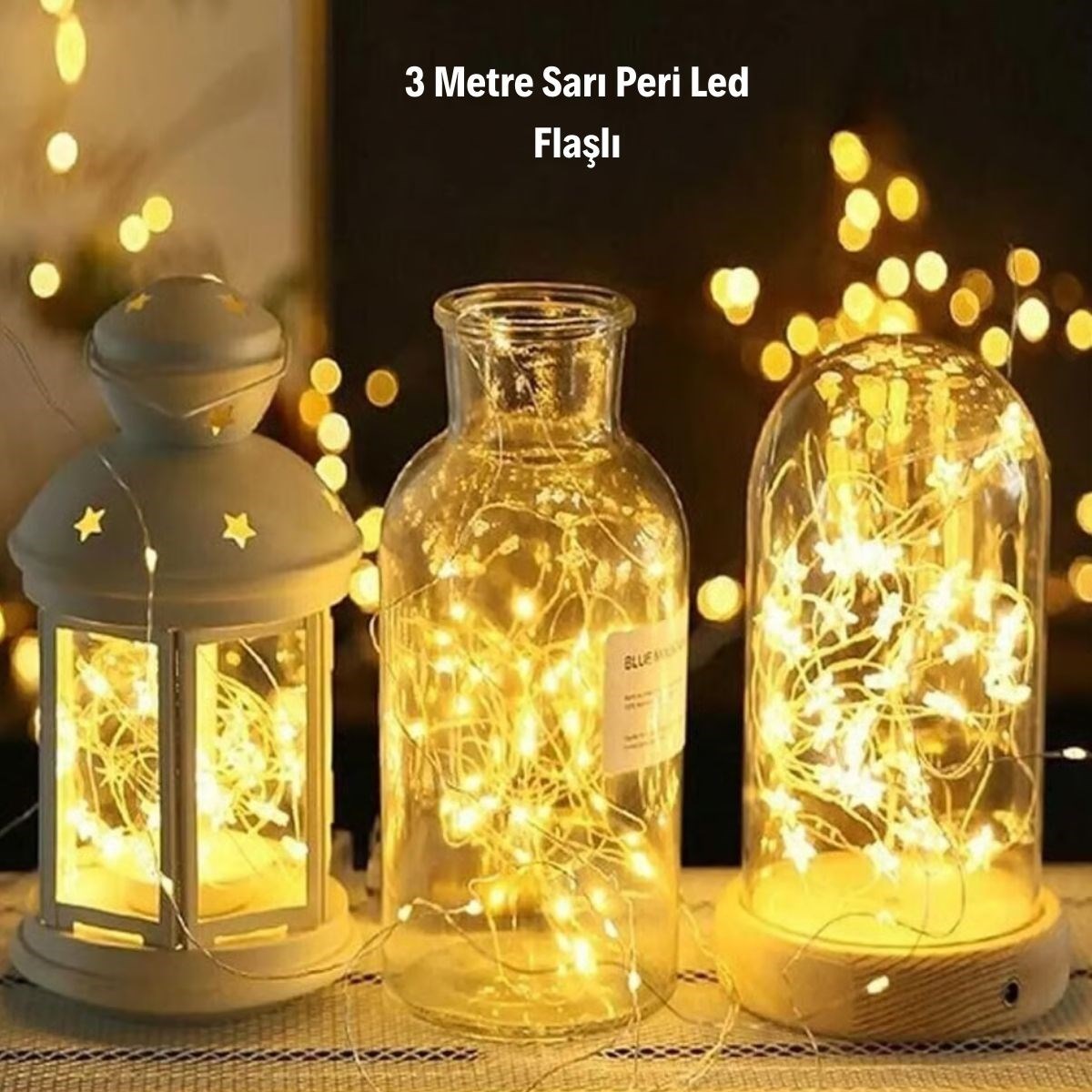 Sarı Peri LED Flaşlı Işık – 3 Metre Dekoratif Oda ve Organizasyon Aydınlatması