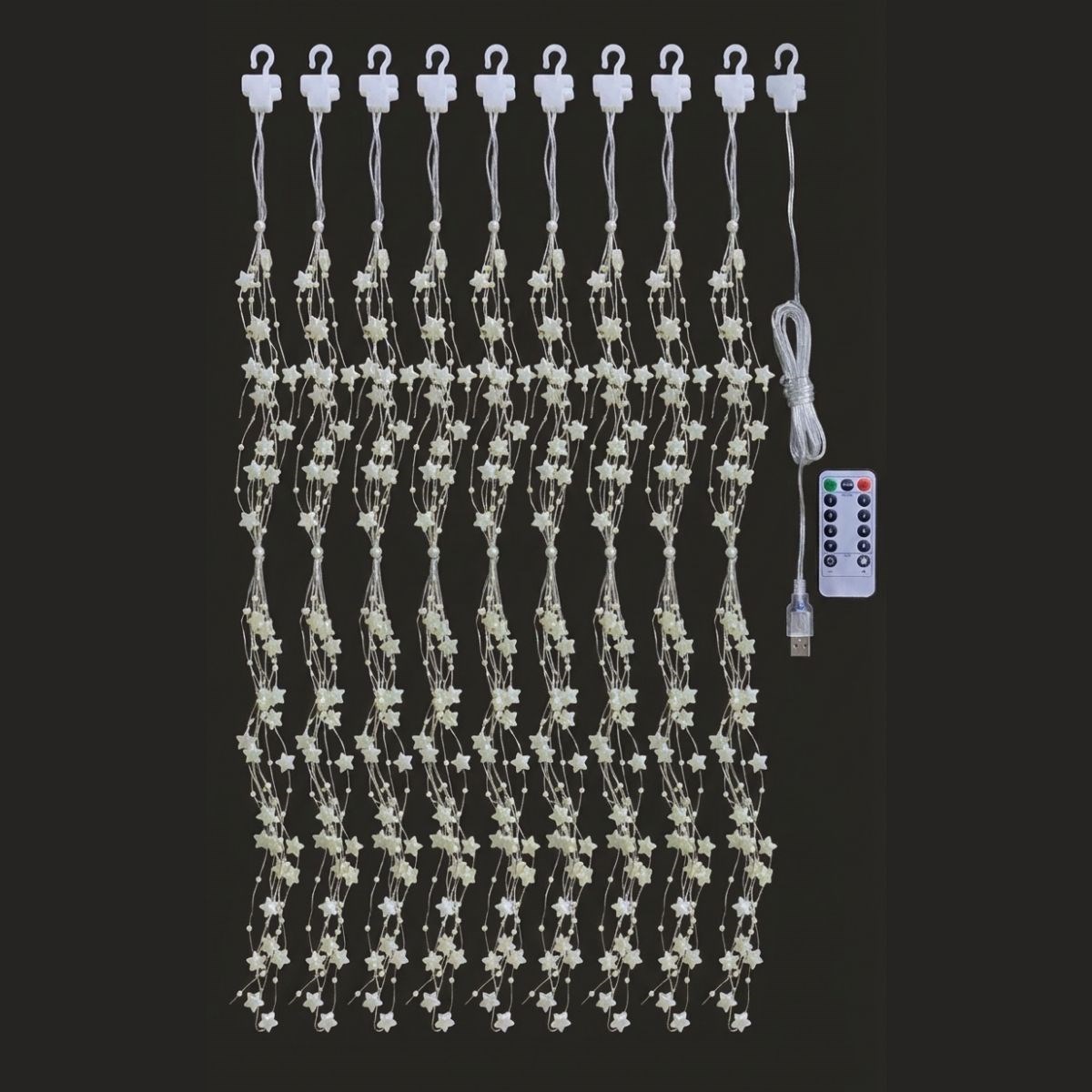 Saçaklı 3*3 Metre Yıldız Boncuklu Dekor Led USB Ev, Oda ve Organizasyon Dekoru