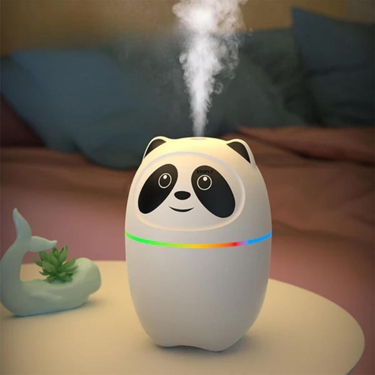 Sevimli Panda Figürlü – Ultrasonik Soğuk Buhar Makinesi, LED Işıklı Masaüstü Oda Nemlendirici