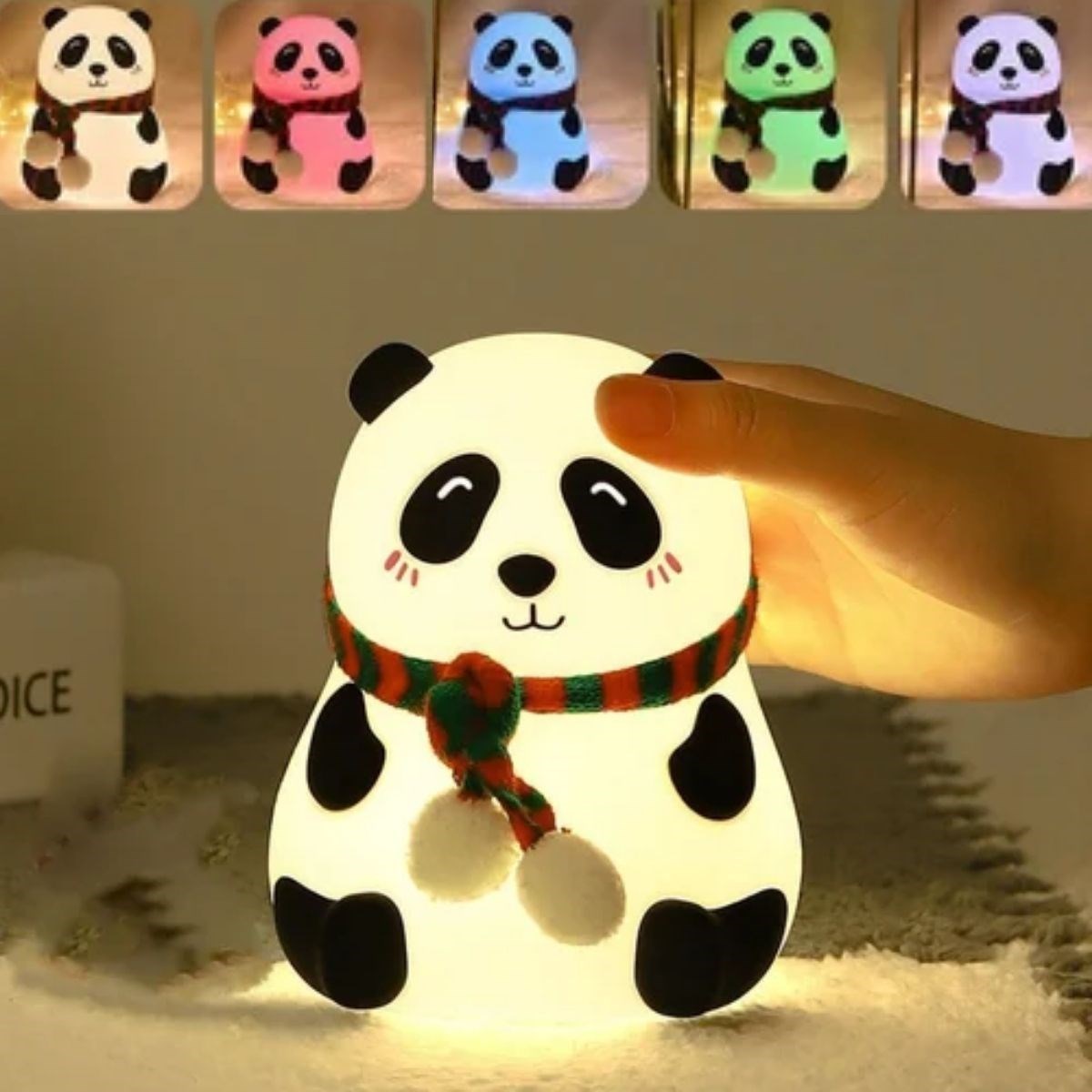 5 Renk Modlu Panda Figürlü Pofuduk LED Gece Lambası–Yumuşak Dokulu Çocuk Odası Ortam Işığı