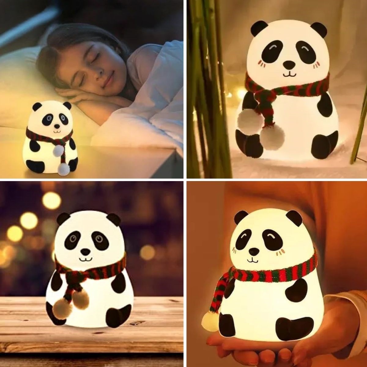 5 Renk Modlu Panda Figürlü Pofuduk LED Gece Lambası–Yumuşak Dokulu Çocuk Odası Ortam Işığı
