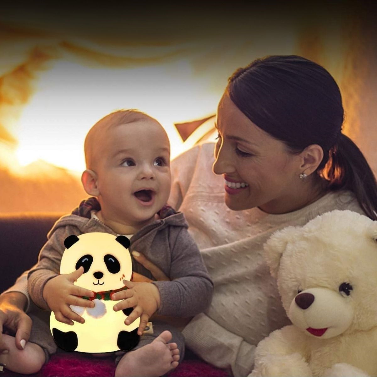 5 Renk Modlu Panda Figürlü Pofuduk LED Gece Lambası–Yumuşak Dokulu Çocuk Odası Ortam Işığı