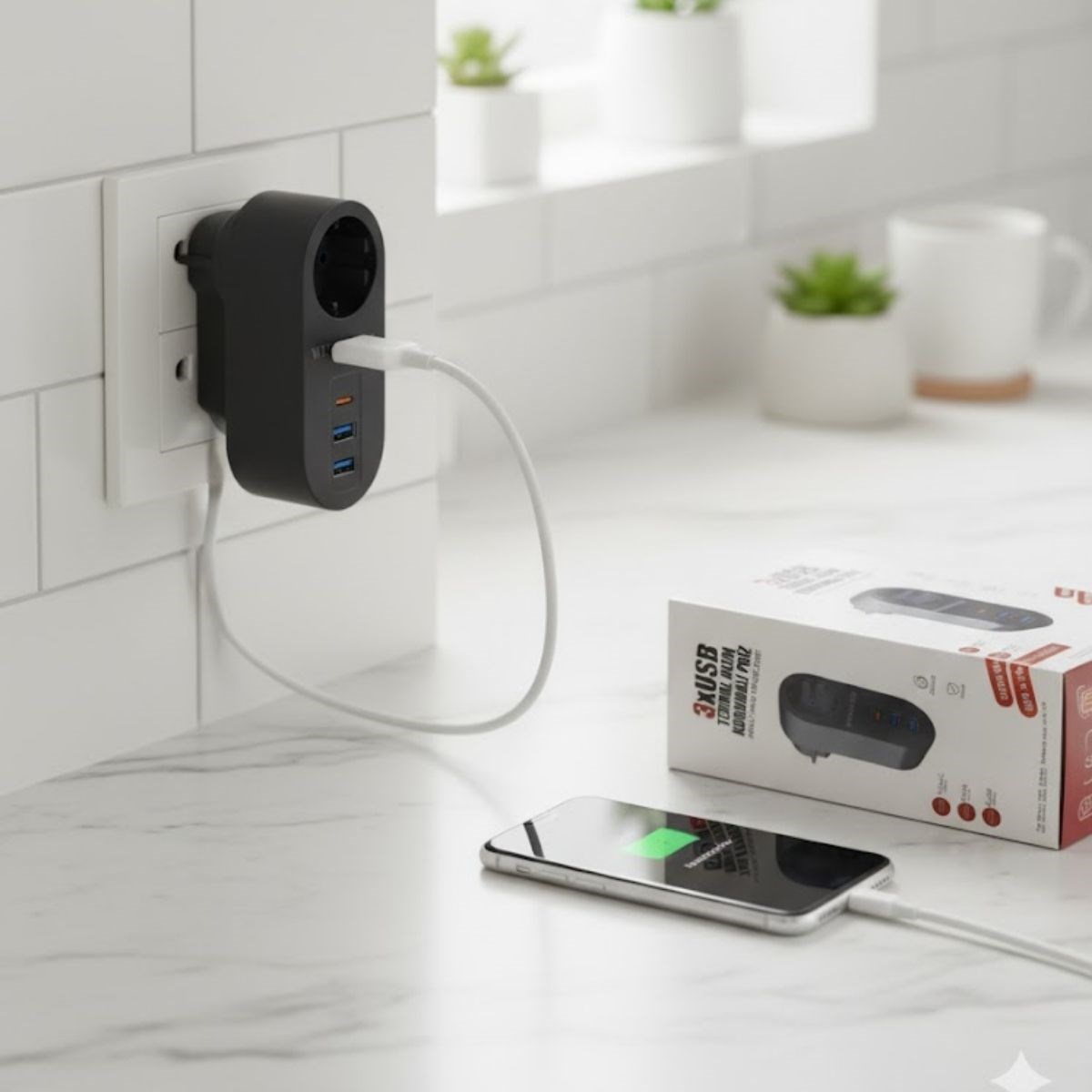 2 USB,1 TYPE-C Giriş 1’li Çocuk Korumalı,Isıya Karşı Dayanıklı 2500Watt Termal Akım Korumalı Priz