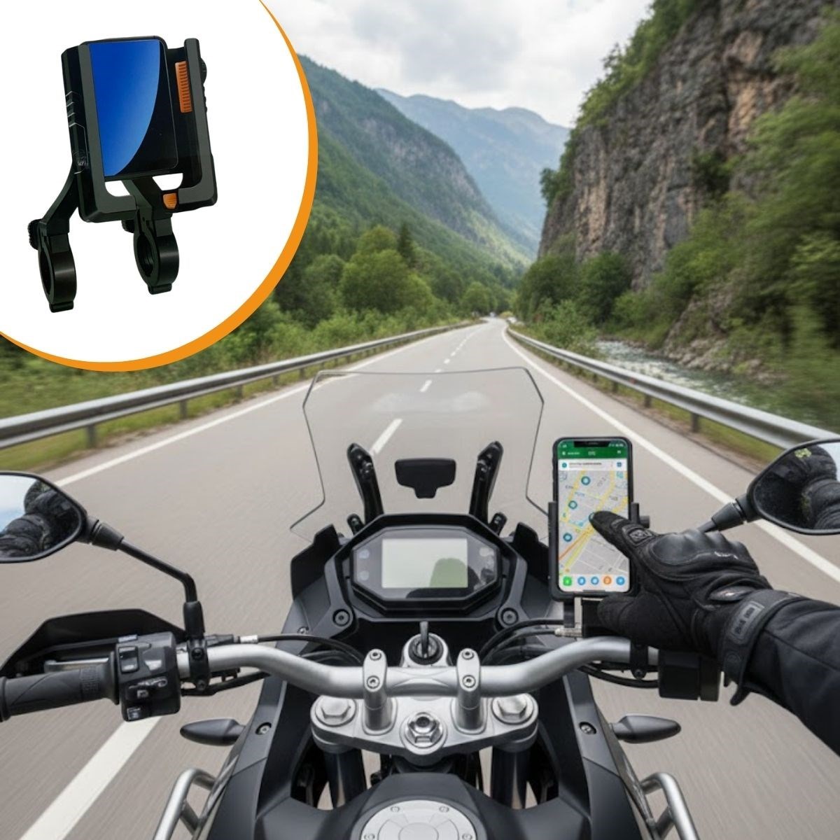 Motosiklet,Kaymaz, Kilitlenebilir Tutuşlu, 360° Ayarlanır Gidon Bağlantılı Akıllı Telefon Aparatı