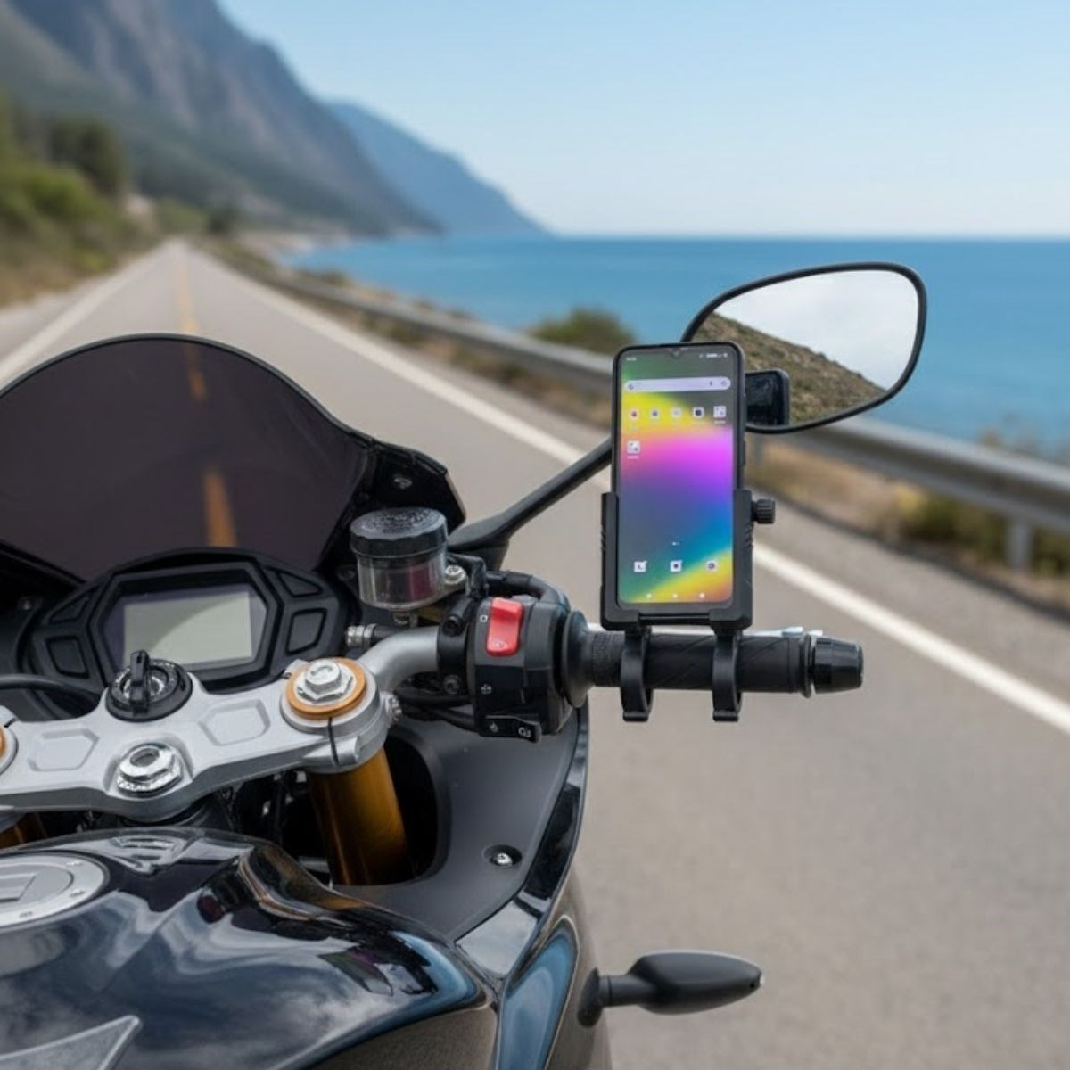 Motosiklet,Kaymaz, Kilitlenebilir Tutuşlu, 360° Ayarlanır Gidon Bağlantılı Akıllı Telefon Aparatı