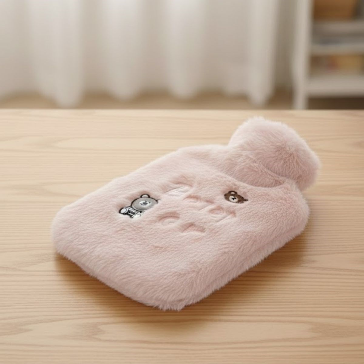 Işıklı Ayıcıklı Figürlü Pembe Peluş–Yumuşak Kılıf, Uzun Süre Sıcak Tutan Sıcak Su Torbası 1 Lt