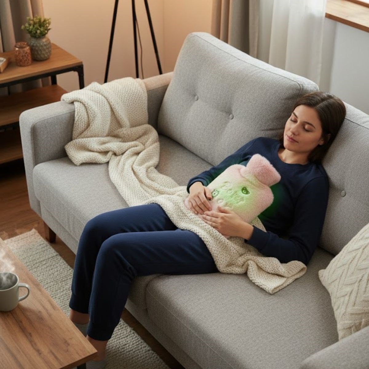 Işıklı Ayıcıklı Figürlü Pembe Peluş–Yumuşak Kılıf, Uzun Süre Sıcak Tutan Sıcak Su Torbası 1 Lt