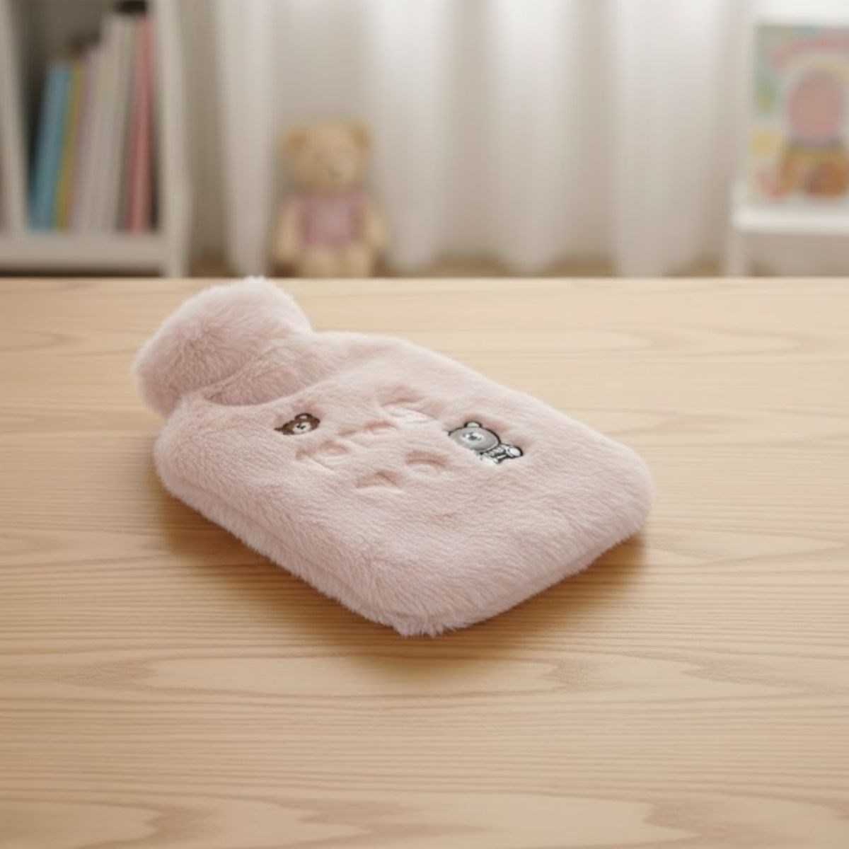 Işıklı Ayıcıklı Figürlü Pembe Peluş–Yumuşak Kılıf, Uzun Süre Sıcak Tutan Sıcak Su Torbası 1 Lt