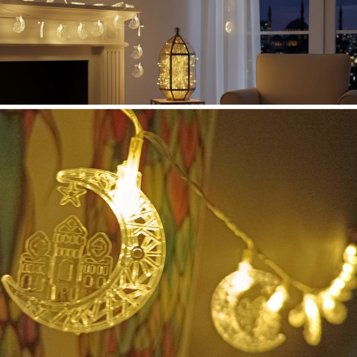 Hilal ve Cami Şekilli 3.5 Metre USB LED Işık – 20 LED’li Dekoratif Ramazan Dekorasyonu