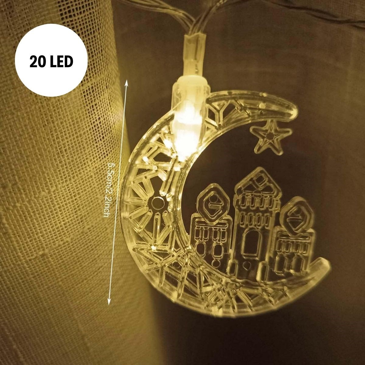 Hilal ve Cami Şekilli 3.5 Metre USB LED Işık – 20 LED’li Dekoratif Ramazan Dekorasyonu