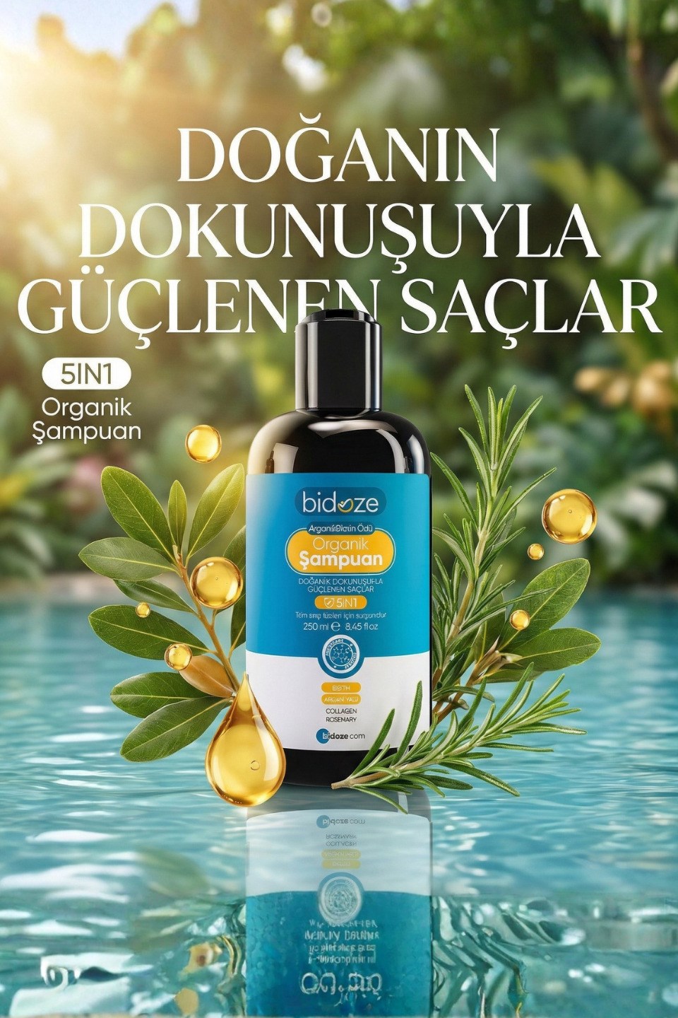 Bidoze Argan & Biotin Özlü Organik Şampuan 250 Ml. | Dökülme ve Kepek Karşıtı Onarıcı Bakım