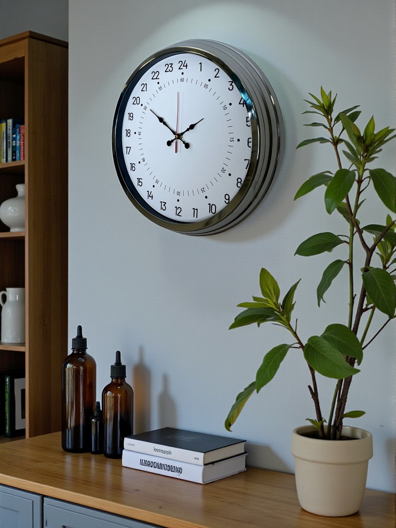 Zentime Krom 40 Cm Metal 24 Saat Göstergeli Özel Tasarım Duvar Saati
