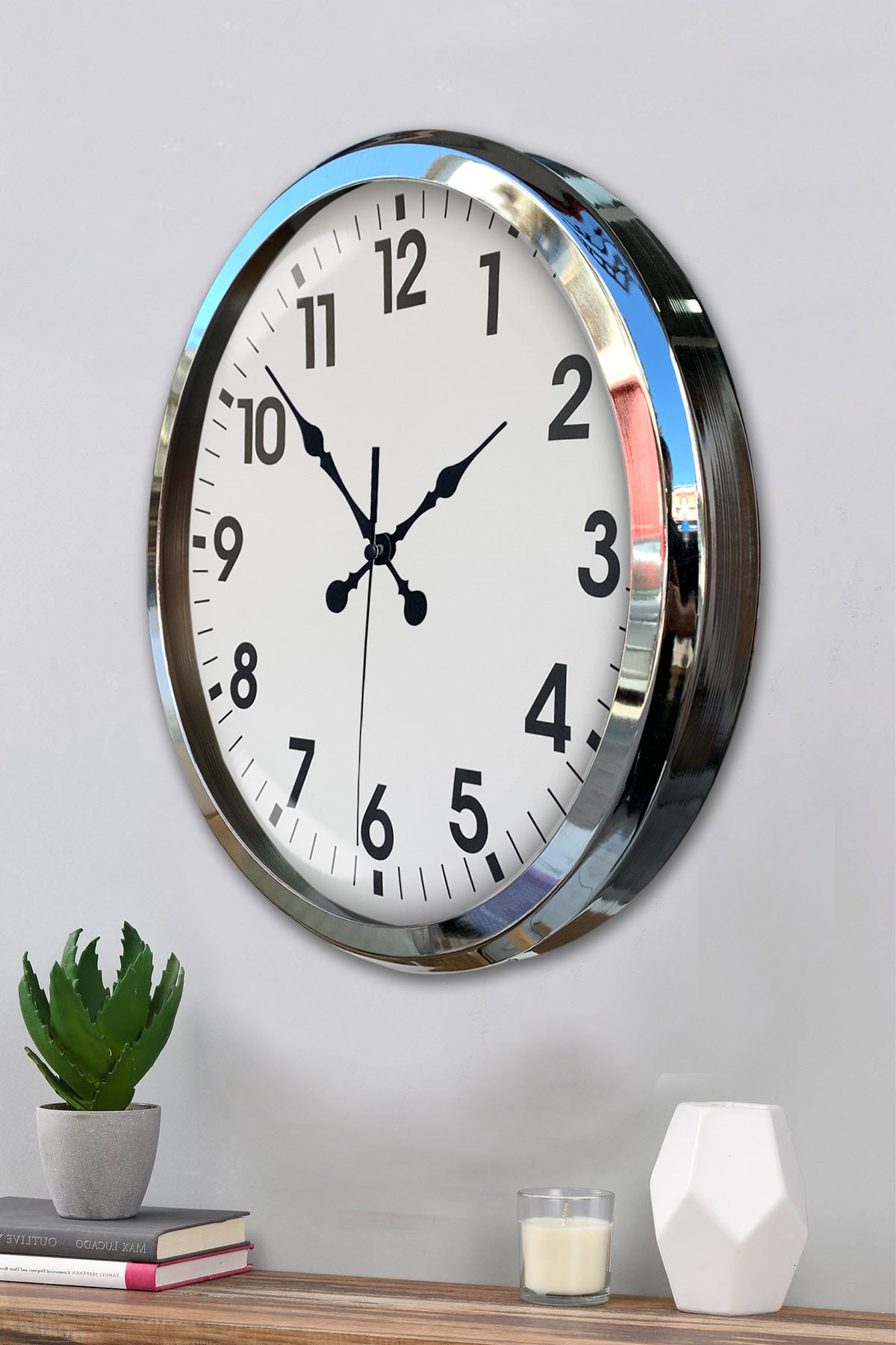 Zentime Krom Şıklık 52 Cm Metal Modern Duvar Saati