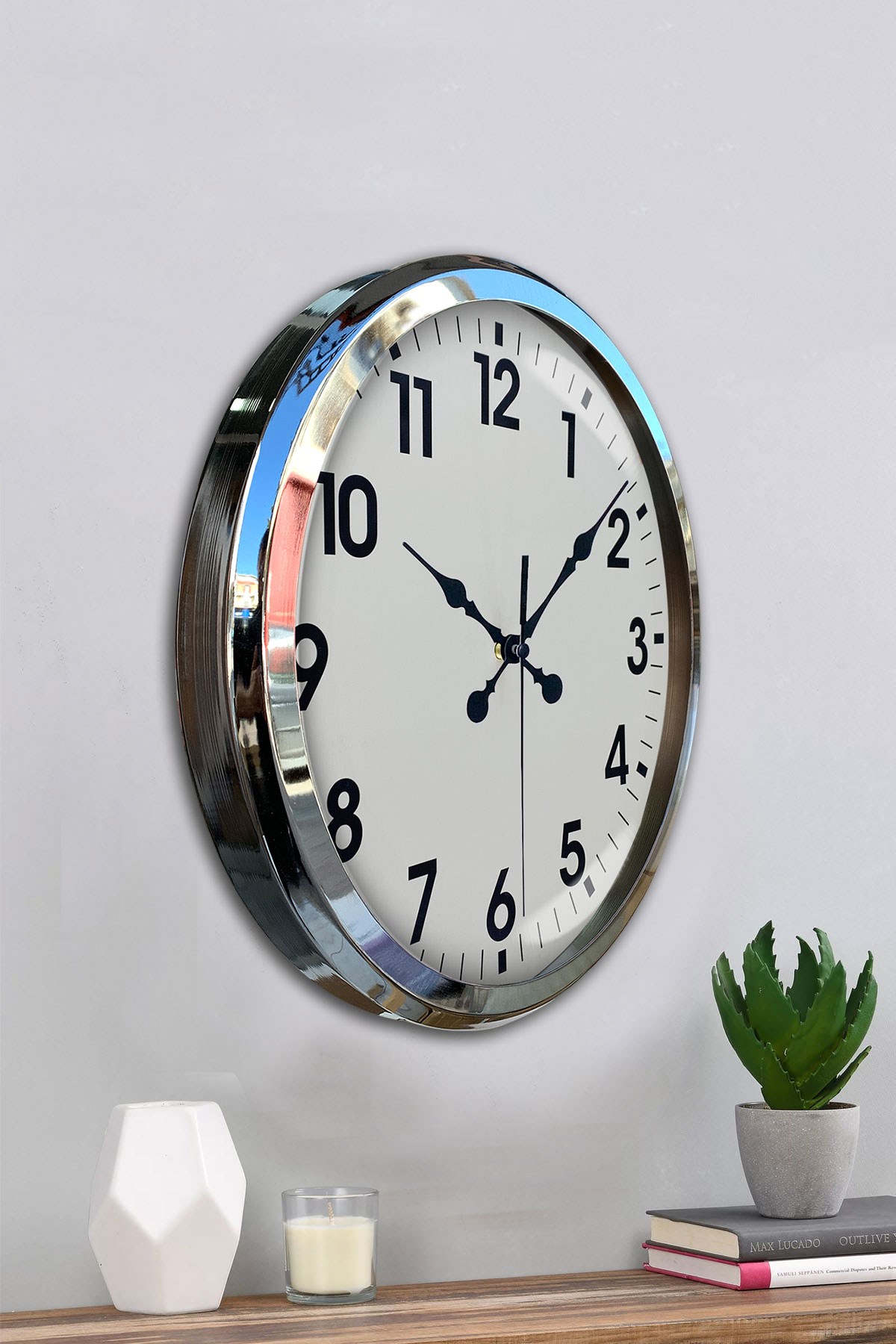Zentime Krom Şıklık 52 Cm Metal Modern Duvar Saati