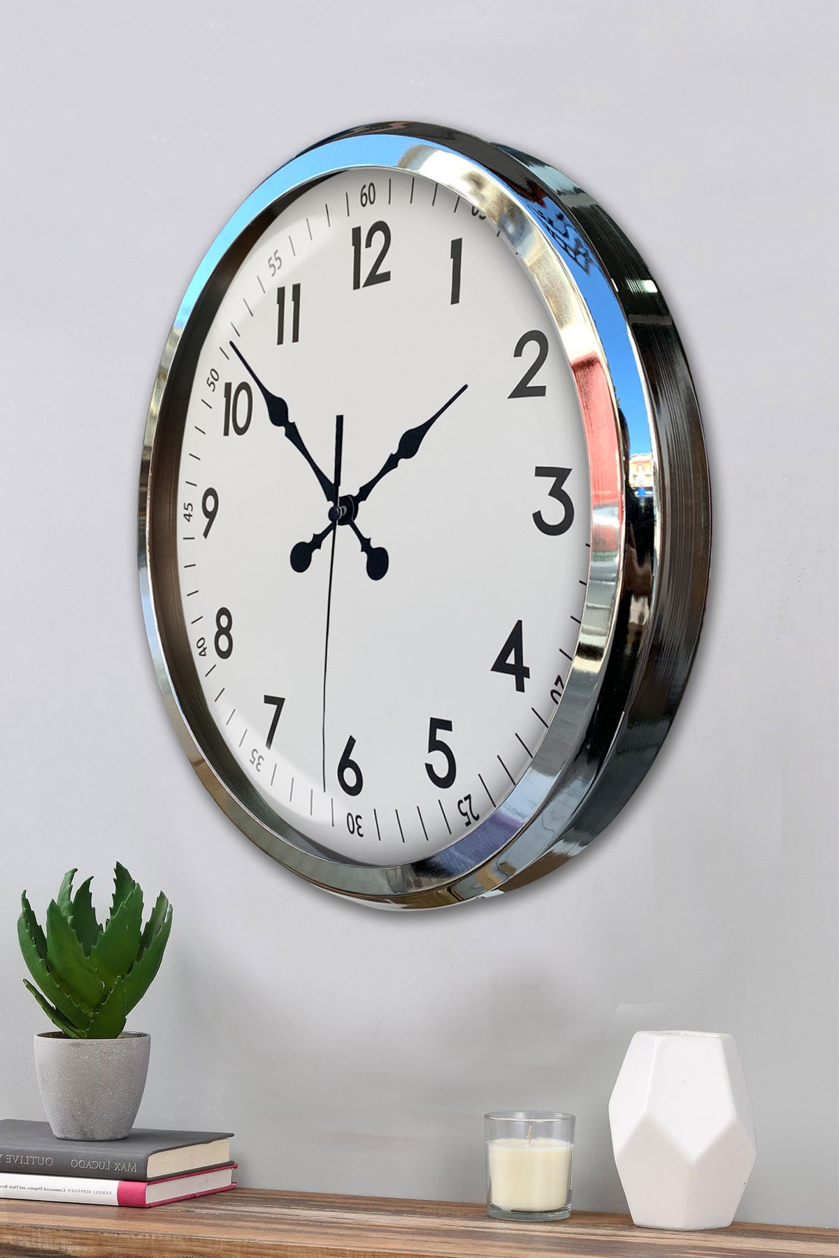 Zentime Sade Ve Şık Krom 52 Cm Metal Dekoratif Duvar Saati