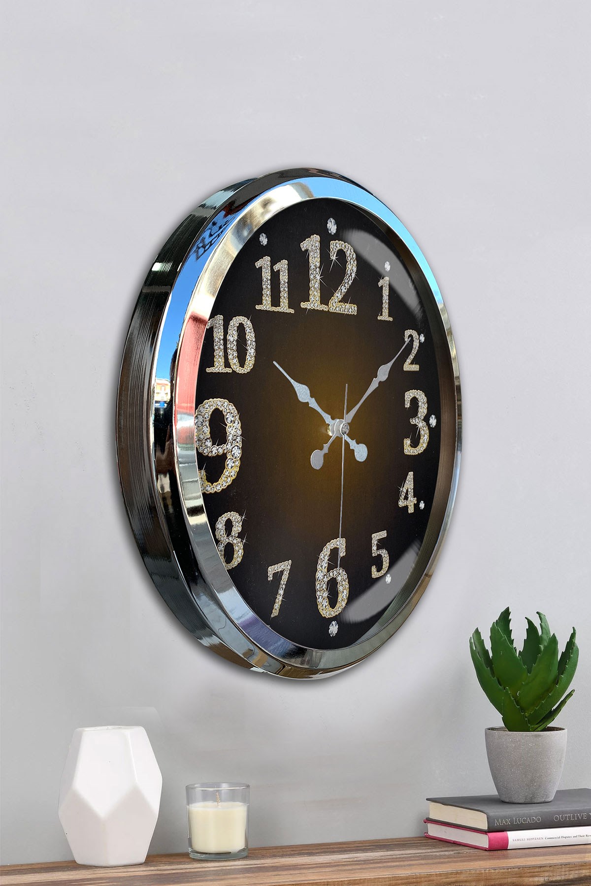 Zentime Krom Işıltılı Zaman 52 Cm Metal Duvar Saati