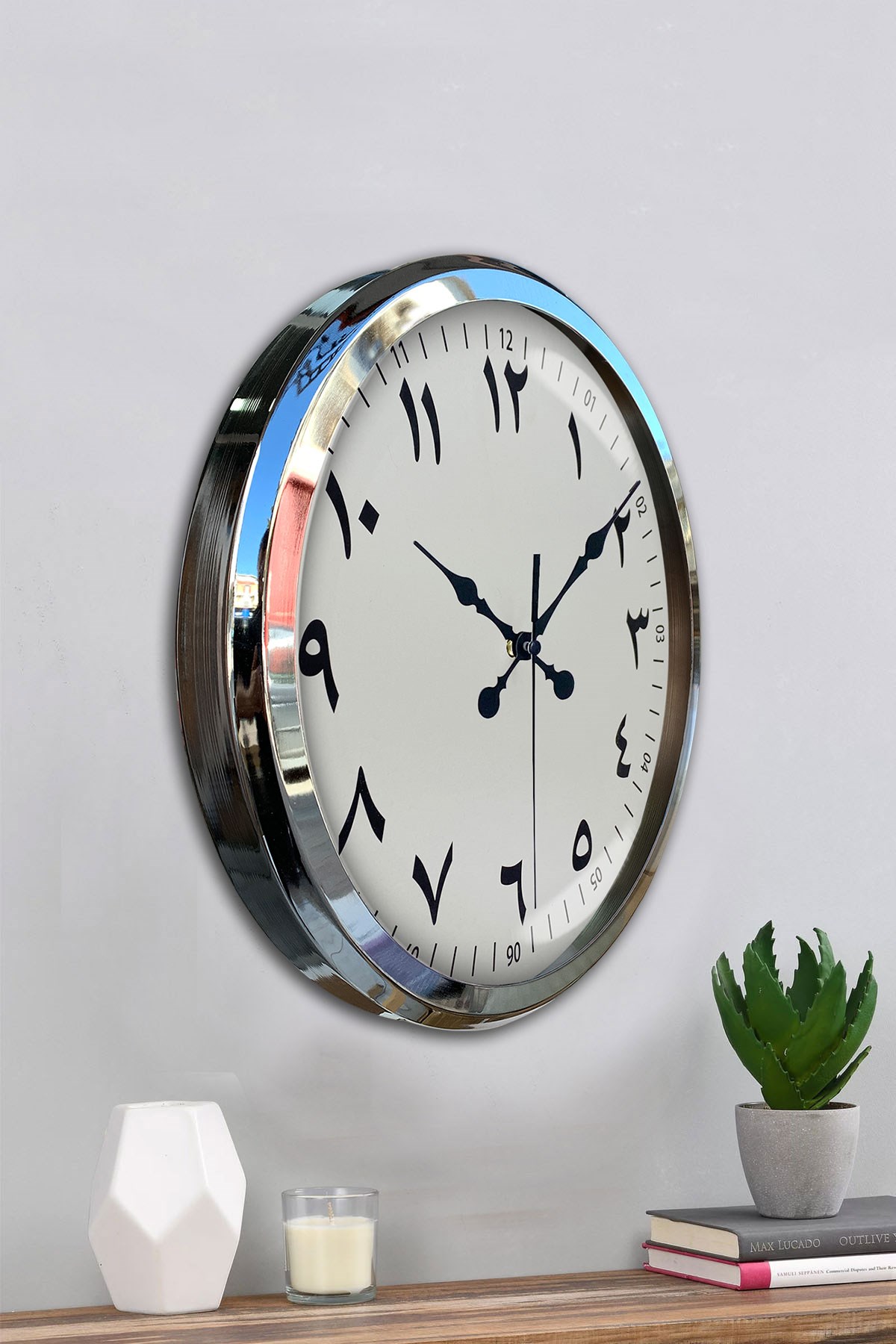 Zentime Arapça Rakamlı Krom 52 Cm Metal Duvar Saati