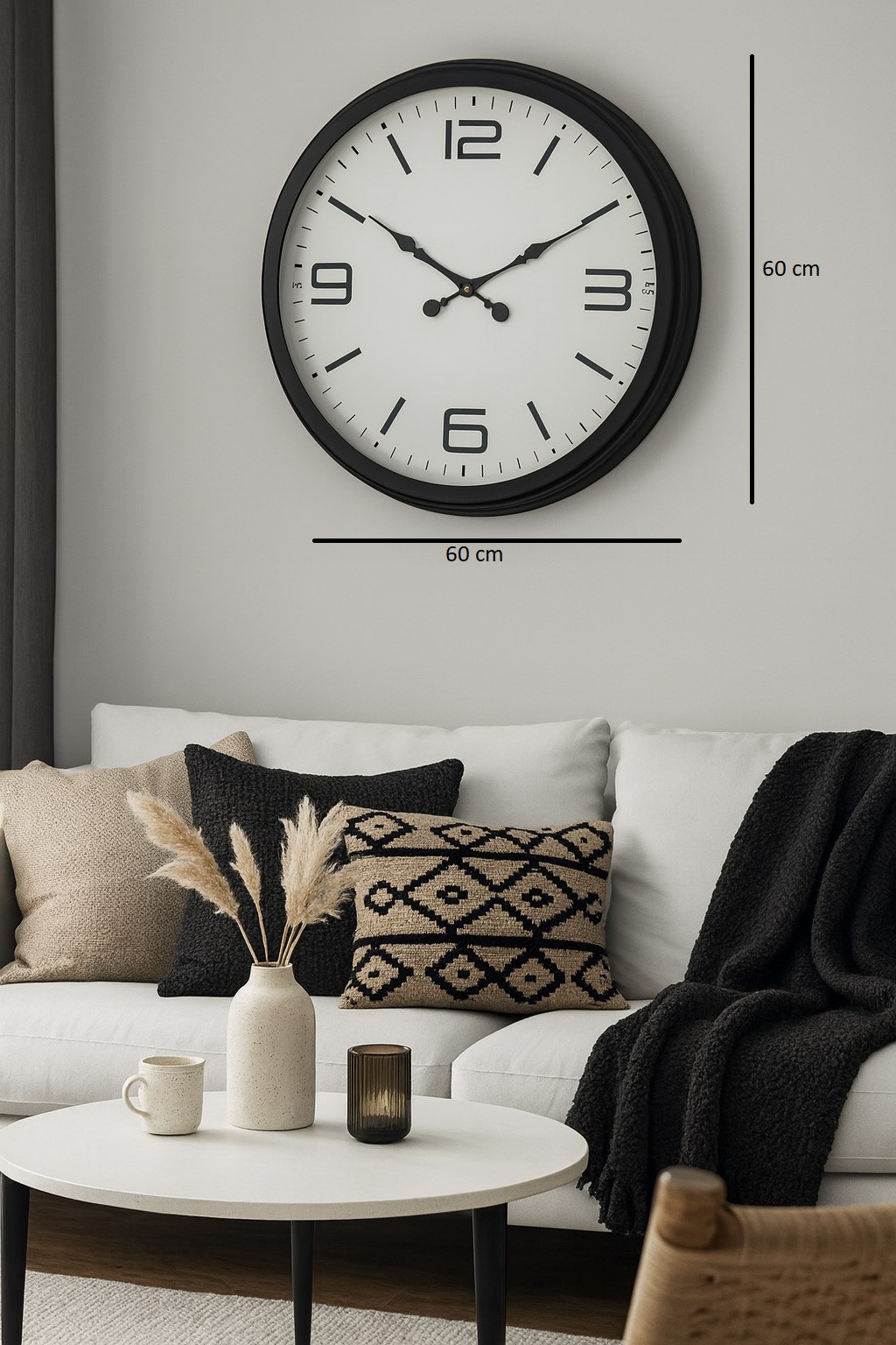Zentime Siyah Modern Şık 60 Cm Metal Duvar Saati
