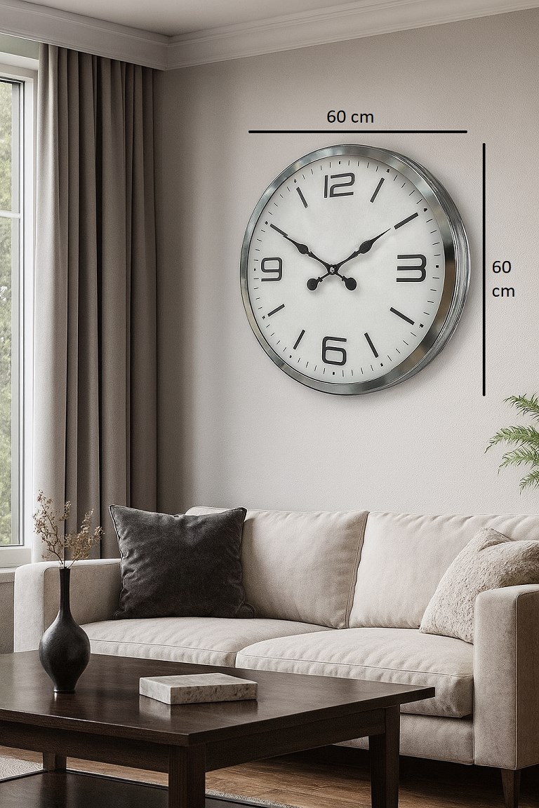 Zentime Krom Modern 60 Cm Metal Duvar Saati