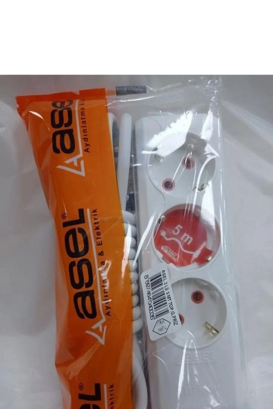 Asel 3’lü Topraklı Kablolu Priz 5 Mt Ast 305