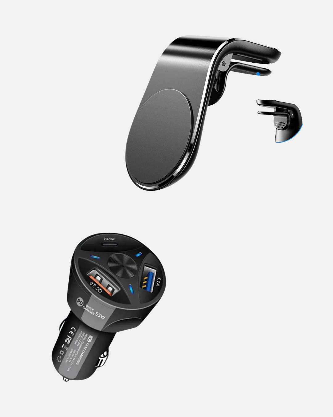 Araç İçi Telefon Tutucu + Quick Charge 3.0 Araç Şarj Cihazı Seti