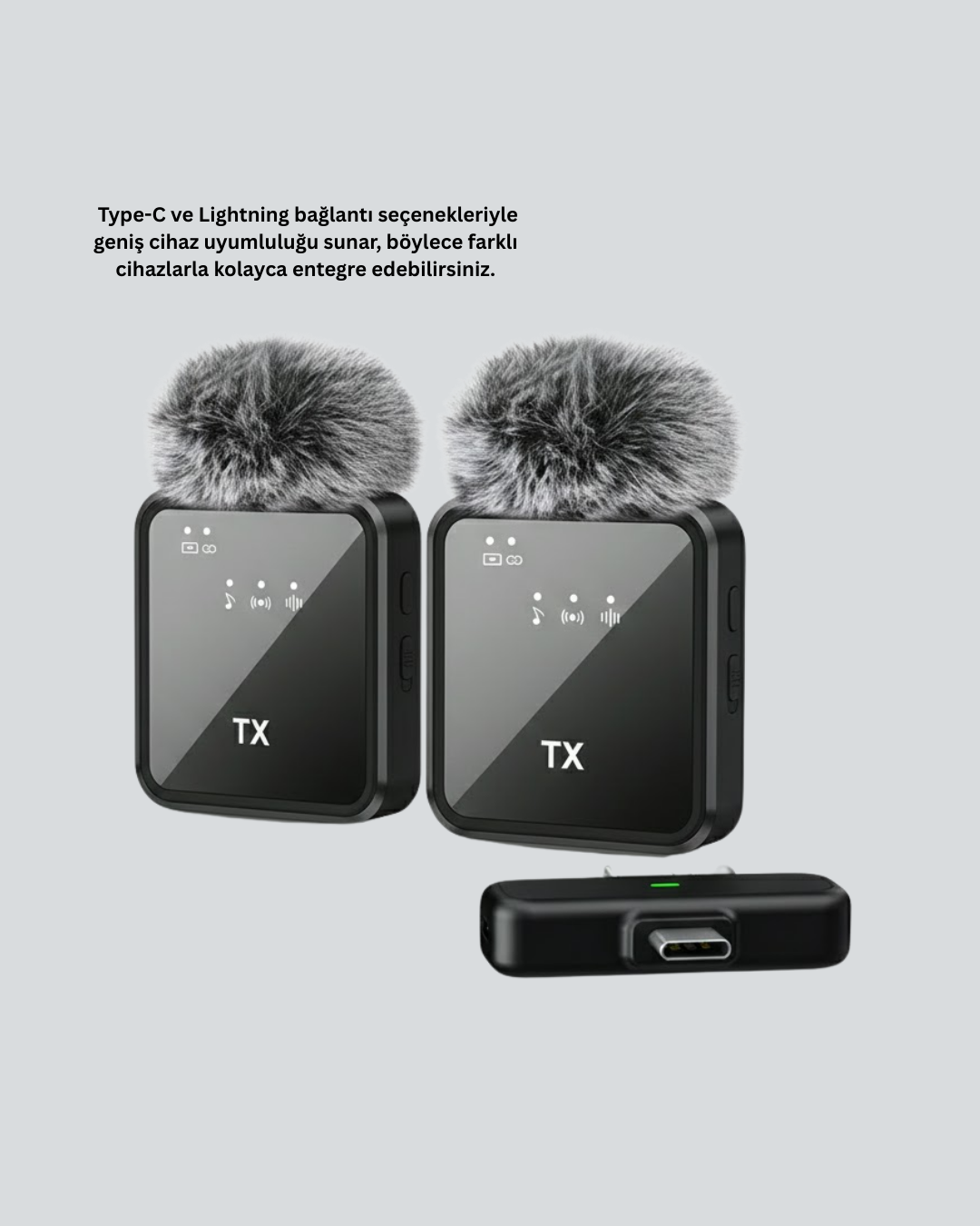 2in1 Kablosuz Yaka Mikrofonu iOS ve Android Uyumlu
