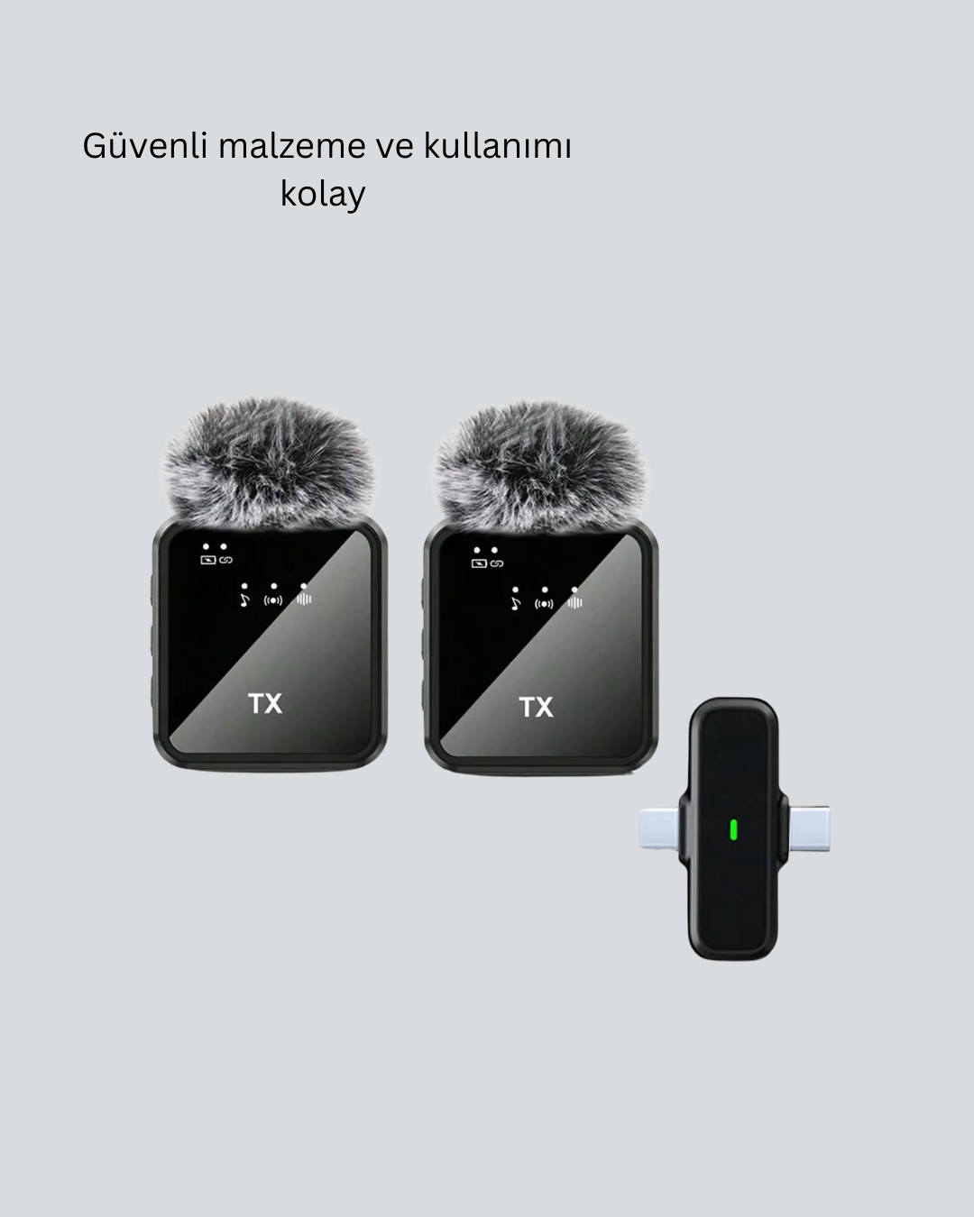 2’li Kablosuz Yaka Mikrofonu Type-C ve Lightning Uyumlu Profesyonel Set