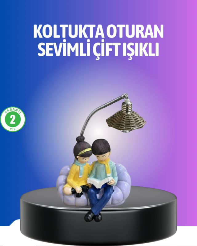Kitap Okuyan Çift Figürlü Gece Lambası Romantik Dekoratif Masa Lambası