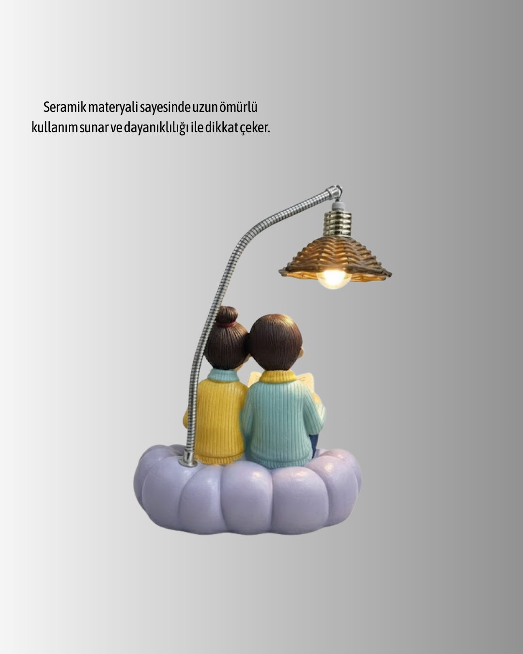 Kitap Okuyan Çift Figürlü Gece Lambası Romantik Dekoratif Masa Lambası