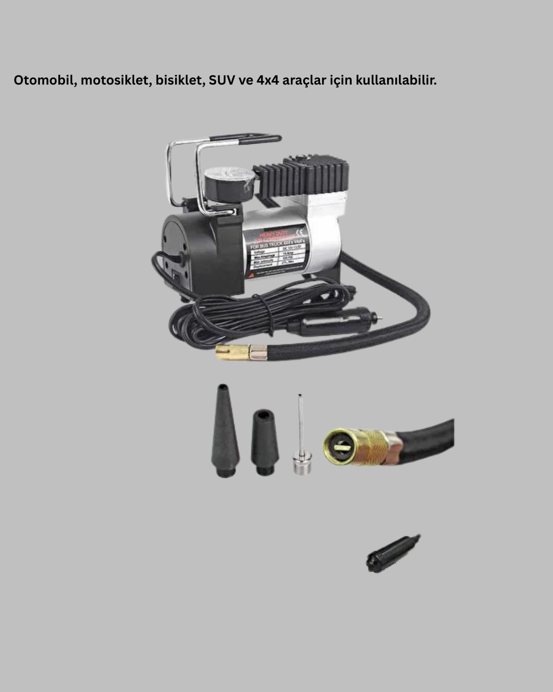 Araç Çakmak Girişli Metal Hava Kompresörü 10A Güçlü Motor