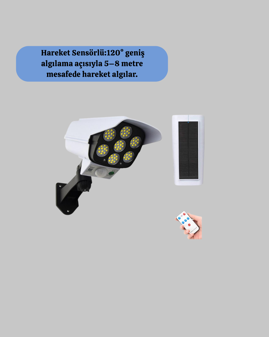 Kamera Görünümlü Solar LED Lamba Hareket Sensörlü Uzaktan Kumandalı Bahçe Duvar Aydınlatması