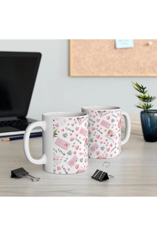 Hediyelik Love Desenli Mektup Romantik Kalpli Kahve ve Çay Kupa Bardağı
