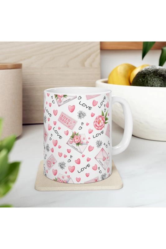 Hediyelik Love Desenli Mektup Romantik Kalpli Kahve ve Çay Kupa Bardağı