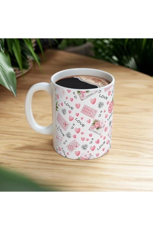 Hediyelik Love Desenli Mektup Romantik Kalpli Kahve ve Çay Kupa Bardağı
