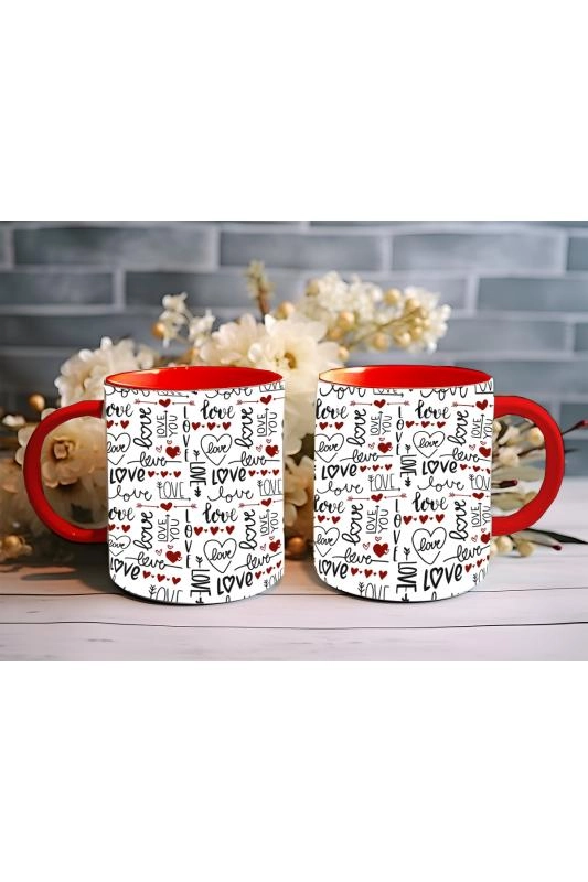 Hediyelik Kalp ve Love Desenli Kahve ve Çay Kupa Bardağı