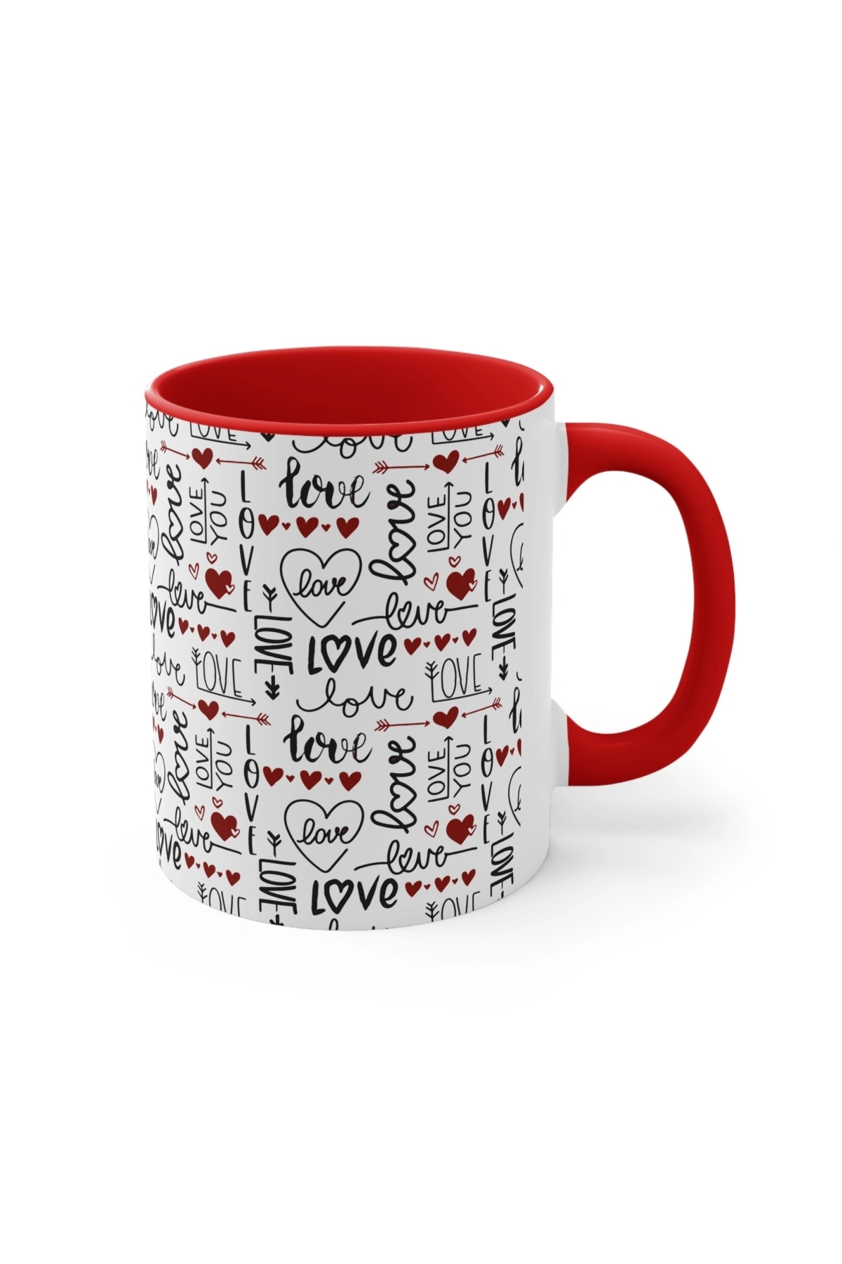 Hediyelik Kalp ve Love Desenli Kahve ve Çay Kupa Bardağı