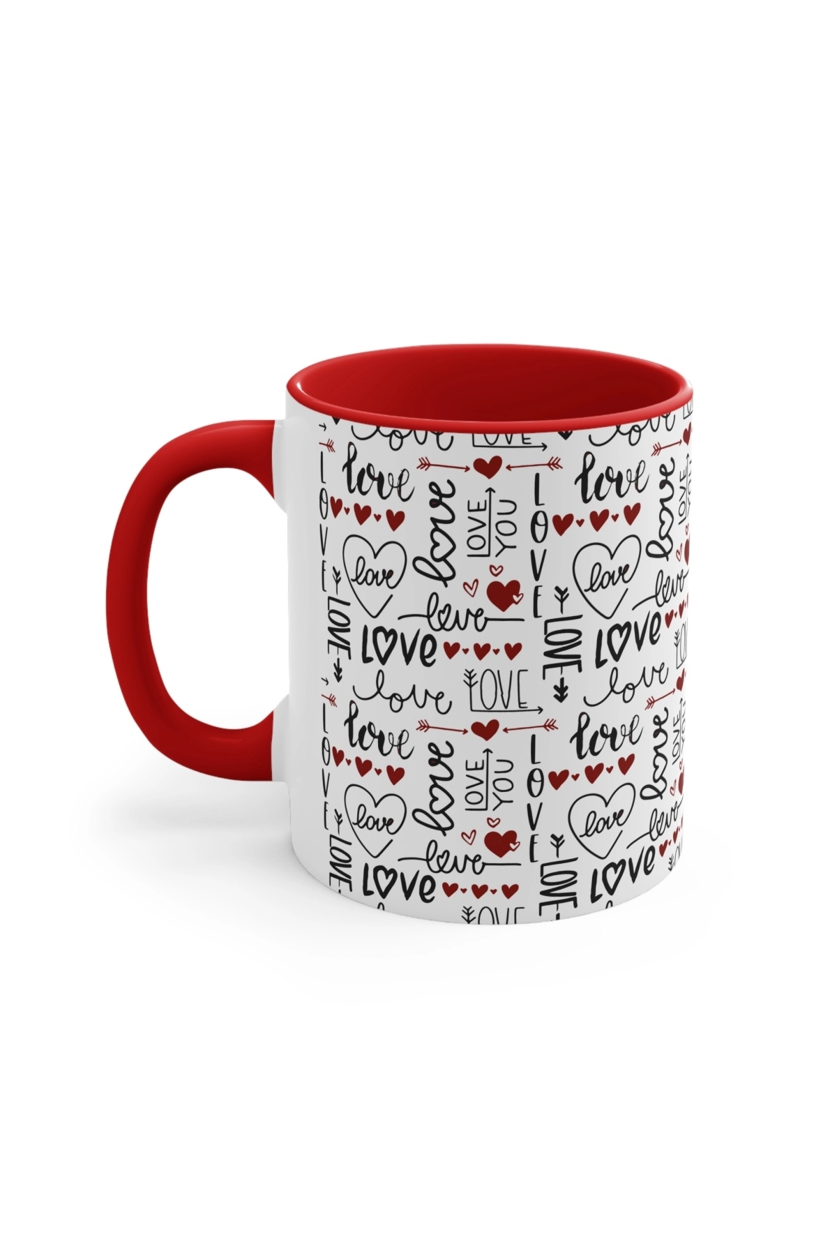 Hediyelik Kalp ve Love Desenli Kahve ve Çay Kupa Bardağı