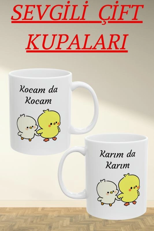 Karımda Karım Kocamda Kocam Yazılı Çift Kahve ve Çay Kupa Bardağı