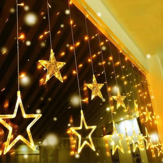 Kumandalı-Yıldız-Figürlü-12-Sarkıtlı-120-LED-Uzaktan-Kumandalı-Dekor-Işık