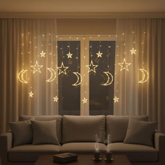 Ay-ve-Yıldız-Figürlü-Kumandalı-12-Sarkıtlı-120-LED-Dekor-Işık