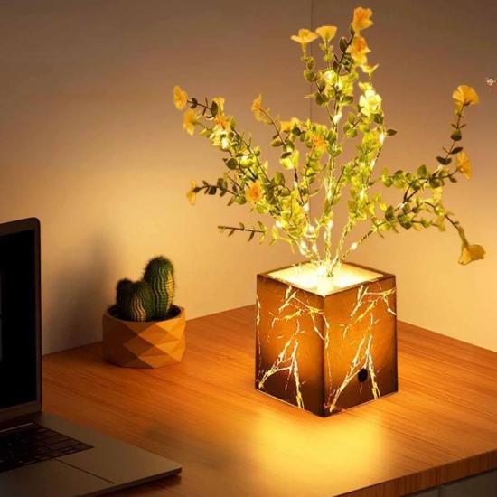 Işıklı-Yapay-Çiçek–Siyah-Saksılı-LED-Dekoratif-Bitki,-Masaüstü-ve-Ev-Ofis-Aydınlatmalı-Süs-Bitkisi