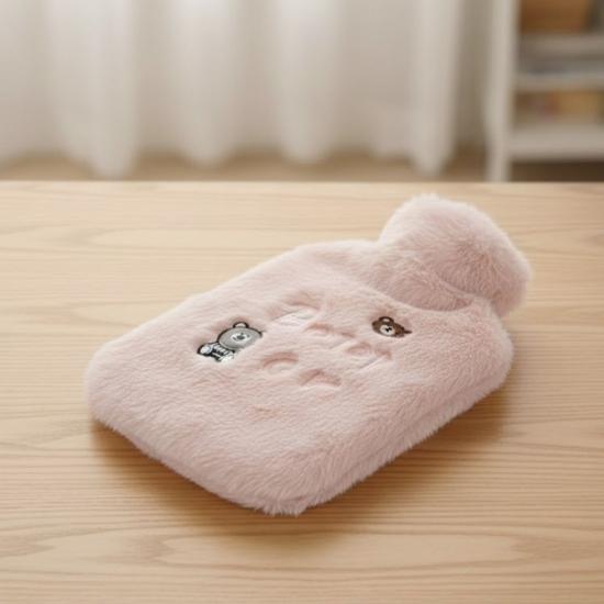 Işıklı-Ayıcıklı-Figürlü-Pembe-Peluş–Yumuşak-Kılıf,-Uzun-Süre-Sıcak-Tutan-Sıcak-Su-Torbası-1-Lt