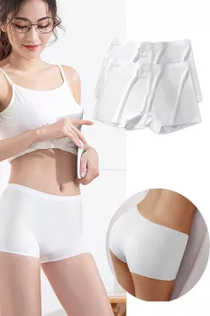 2-Adet-Kadın-Dikişsiz-Görünmez-İz-Yapmaz-Mini-Şort-Boxer-Beyaz