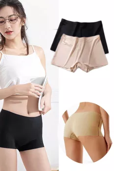 2-Adet-Kadın-Dikişsiz-Görünmez-İz-Yapmaz-Mini-Şort-Boxer-Siyah-Ten