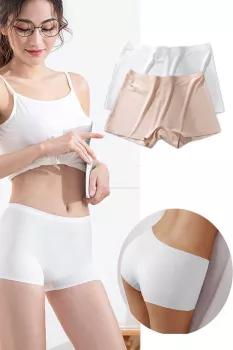 2-Adet-Kadın-Dikişsiz-Görünmez-İz-Yapmaz-Mini-Şort-Boxer-Beyaz-Ten