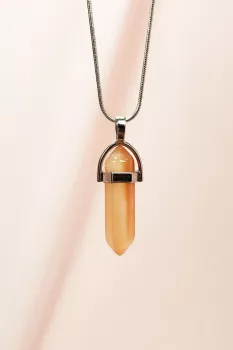 Güneş-Taşı-Doğal-Taşı-Zincirli-El-Yapımı-Tasarımlı-Kolye-Uç:-3,5-cm-Zincir:-20-cm-Kutulu