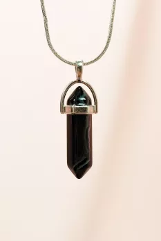 Obsidyen-Doğal-Taşı-Zincirli-El-Yapımı-Tasarımlı-Kolye-Uç:-3,5-cm-Zincir:-20-cm-Kutulu